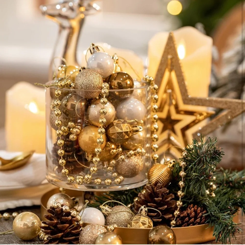 NEW Christmas Ornaments 49 Ornaments Gold Color Scheme Christmas Baubles - Picture 8 of 13